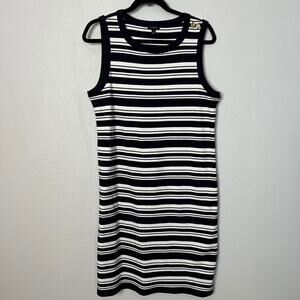 Talbots Tank Dress Midi Navy White Striped Pullover Sleeveless Sz M Women's